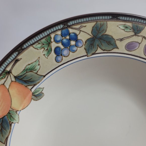 TWO Mikasa Intaglio Garden Harvest Rim Soup Bowls Fruit and Leaves on Rim - Picture 3 of 13